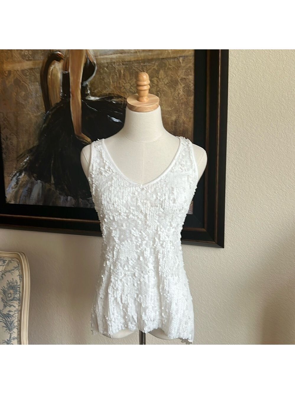 Iris Setlakwe White Size XS Beaded Ruffle Tank Imported Canadian Designer